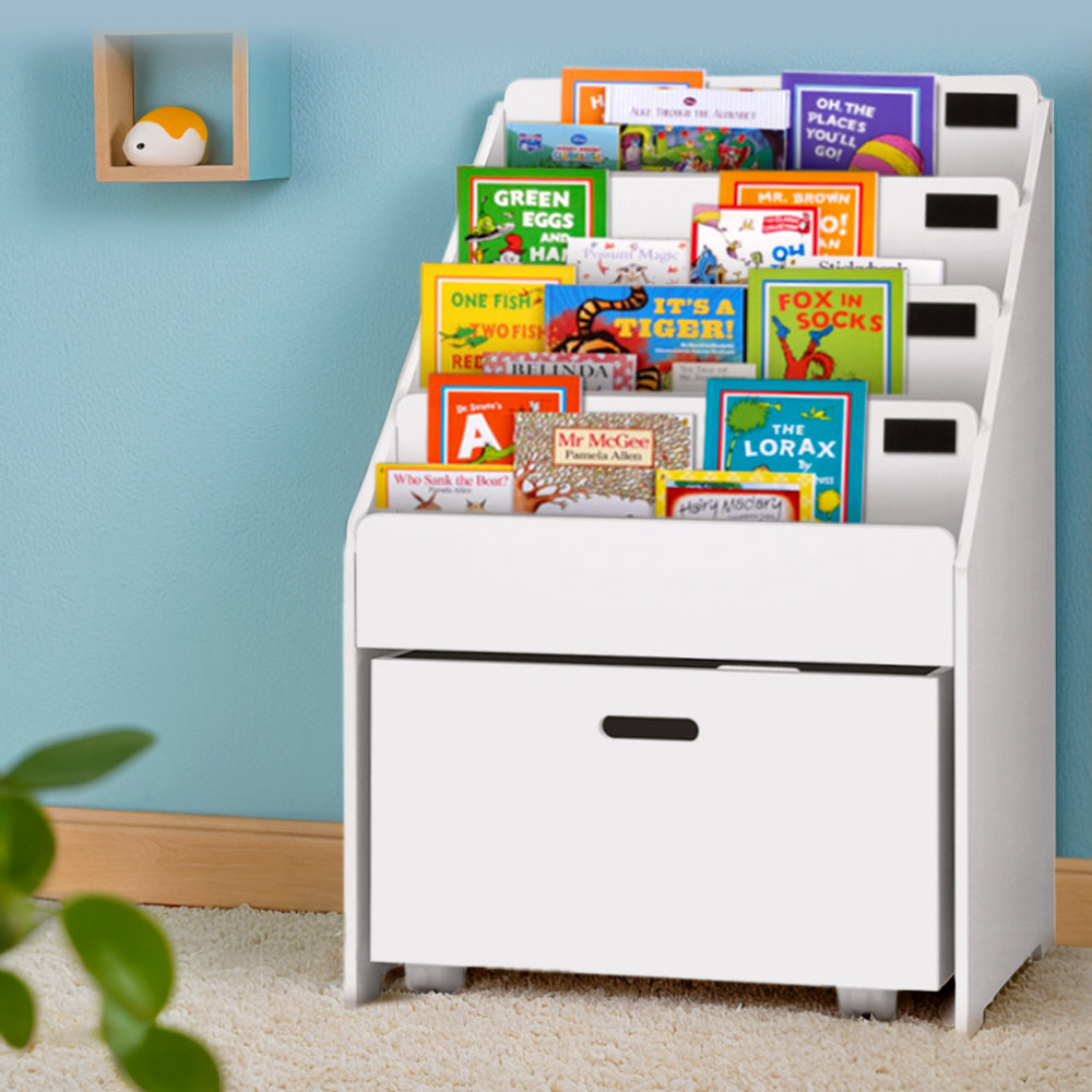 Keezi 4 Tiers Kids Bookshelf Storage Organiser Children Bookcase Drawers Display Secondary image