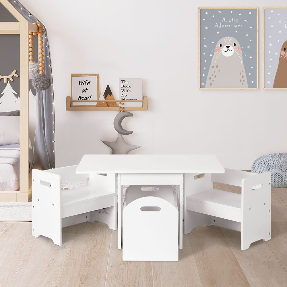 Keezi 3PCS Kids Table and Chairs Set Storage Toys Play Activity Desk Secondary image