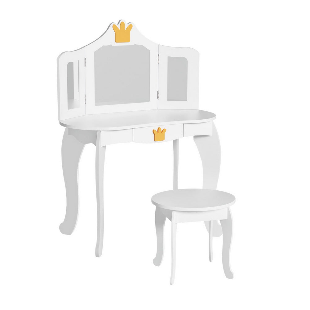 Keezi Kids Dressing Table Vanity Makeup Chair Set Wooden 3 Mirror Drawer White Main image