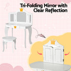 Keezi Kids Dressing Table Vanity Makeup Chair Set Wooden 3 Mirror Drawer White