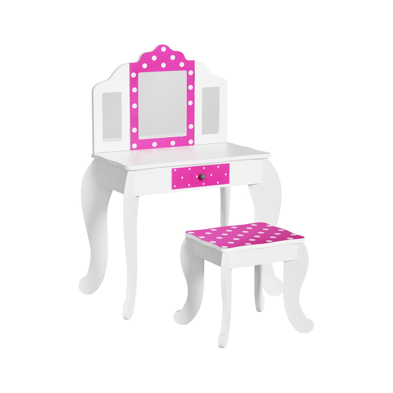Keezi Kids Dressing Table Vanity Makeup Chair Set Wooden 3 Mirror Drawer Pink Main image