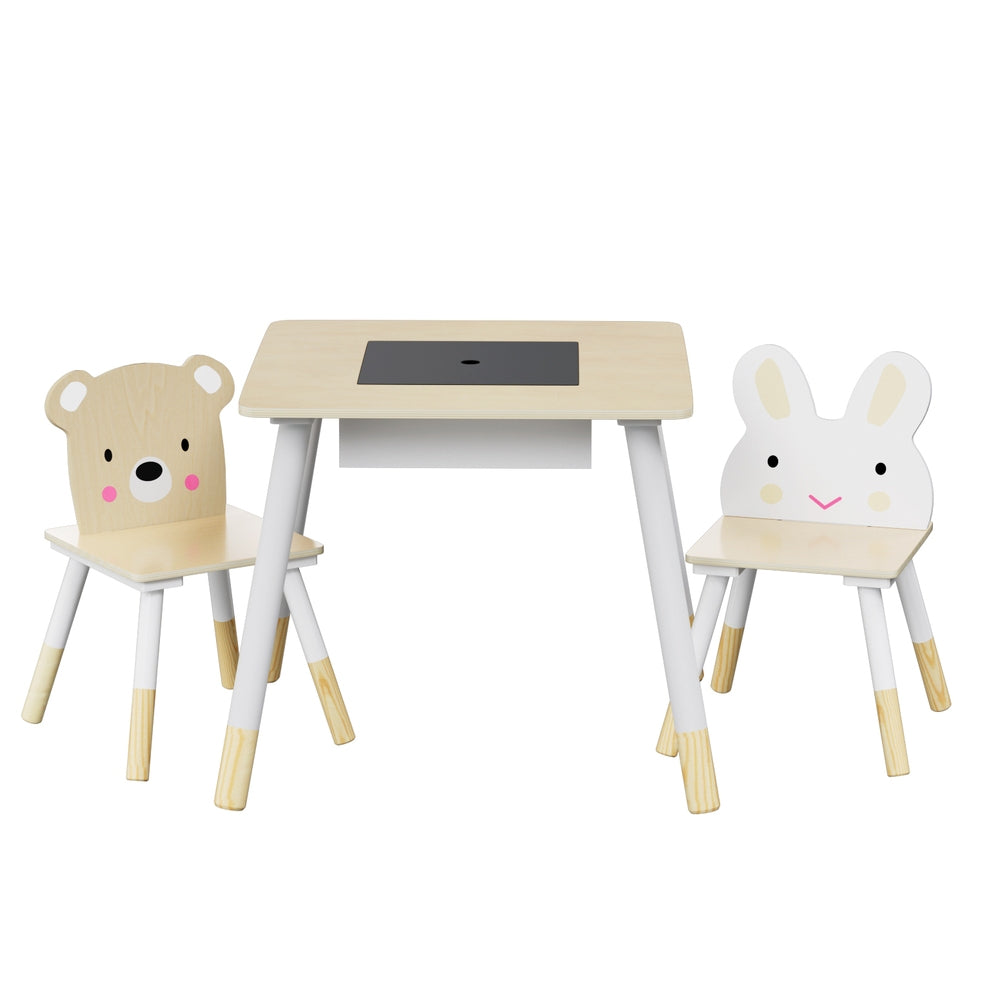 Keezi 3PCS Kids Table and Chairs Set Activity Desk Chalkboard Toy Hidden Storage Main image