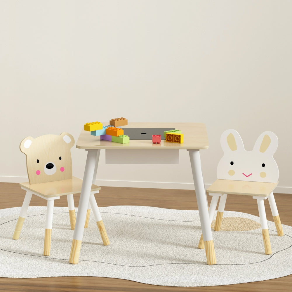 Keezi 3PCS Kids Table and Chairs Set Activity Desk Chalkboard Toy Hidden Storage Secondary image