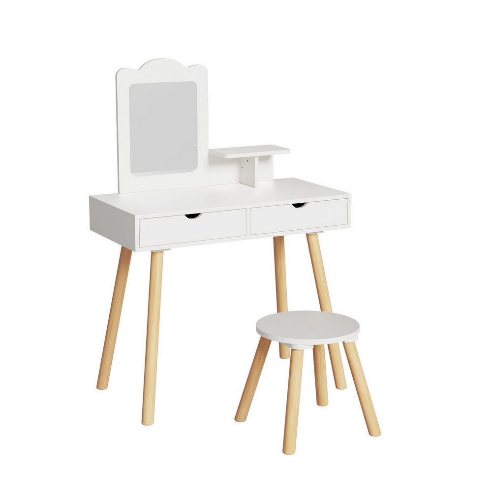 Keezi Kids Dressing Table Vanity Makeup Chair Set with Mirror Drawers Wooden Legs Main image