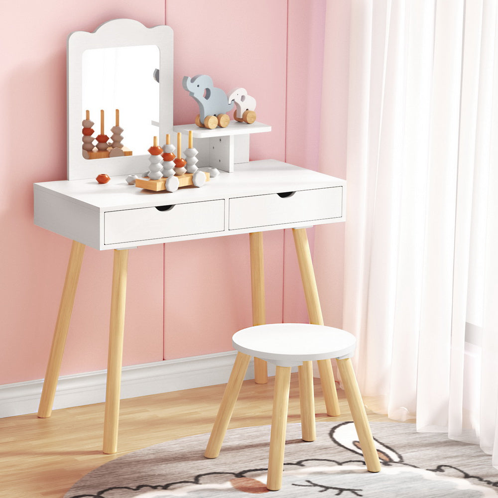 Keezi Kids Dressing Table Vanity Makeup Chair Set with Mirror Drawers Wooden Legs Secondary image