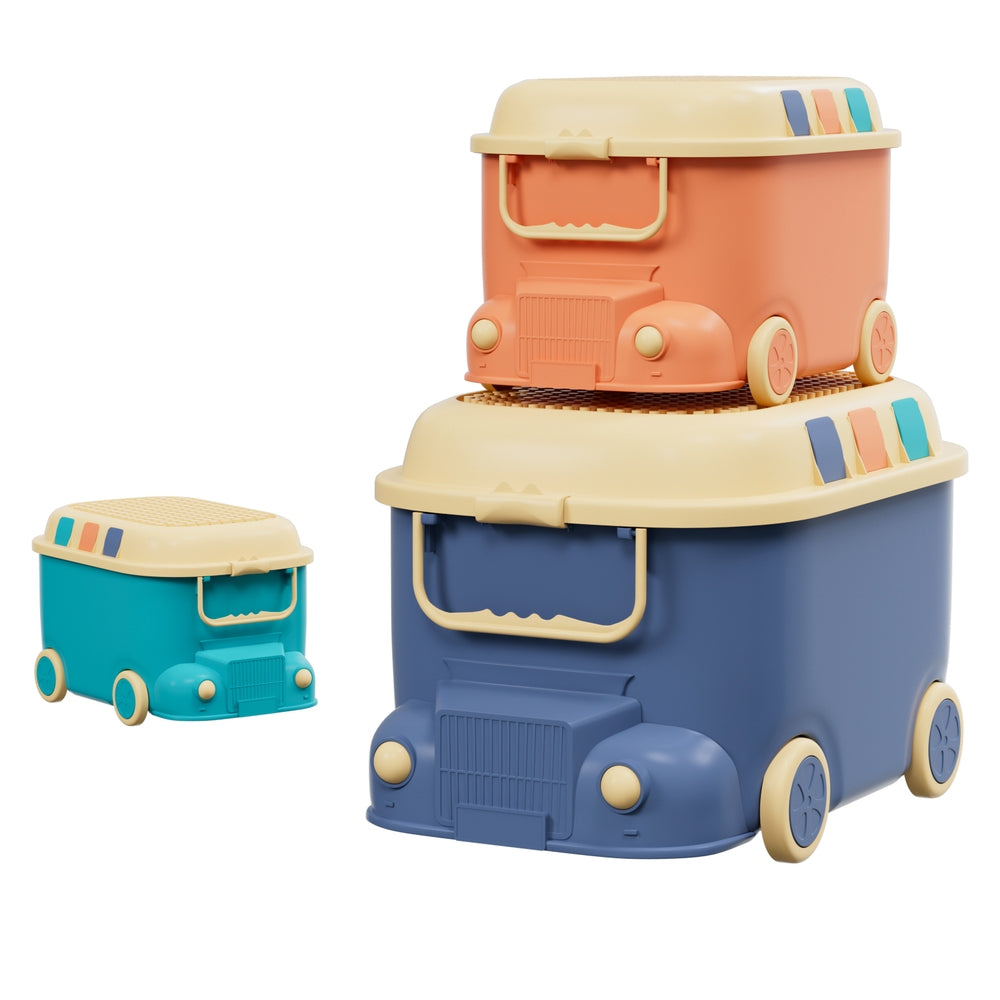 Keezi 3PCS Toy Storage Box Cute Car Toy Container Kids Toys Organiser Snack Boxes Main image
