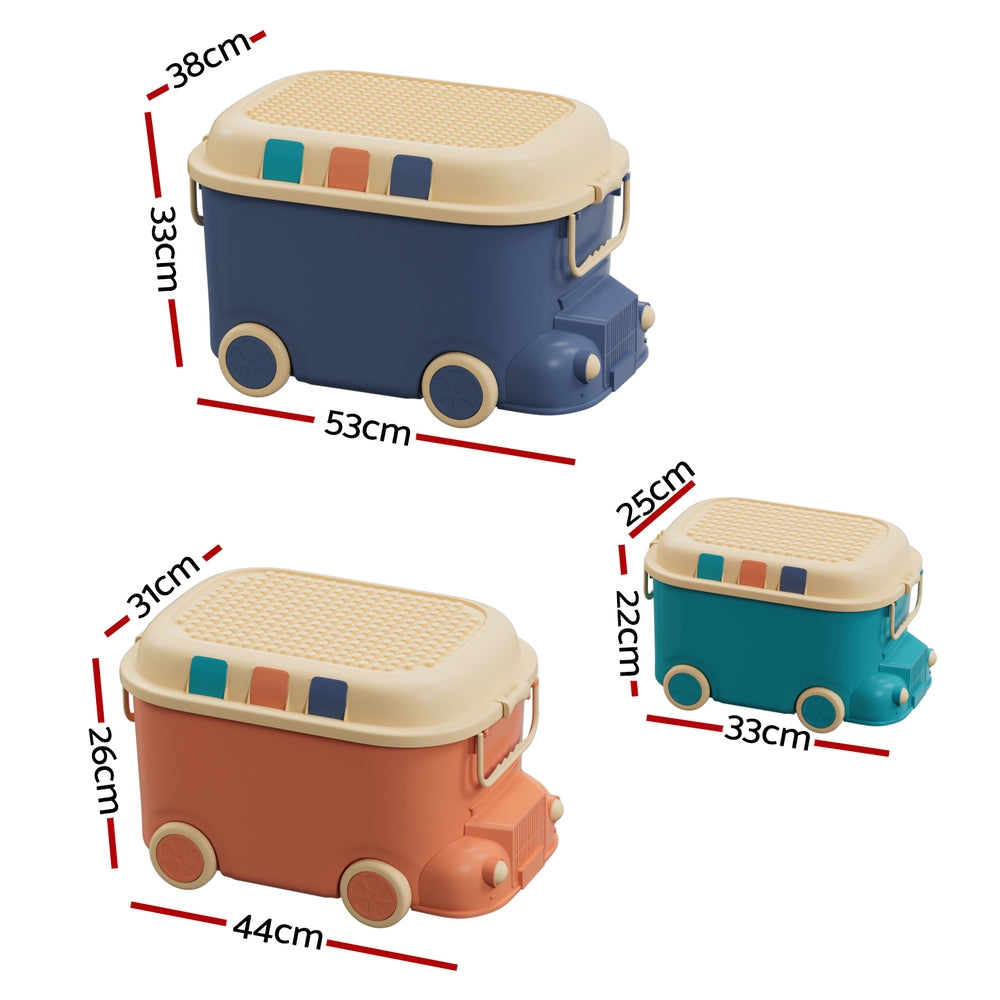 Keezi 3PCS Toy Storage Box Cute Car Toy Container Kids Toys Organiser Snack Boxes Secondary image