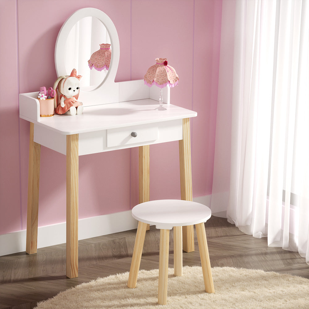 Keezi Kids Dressing Table Chair Set Wooden Leg Vanity Makeup Drawer Mirror Secondary image