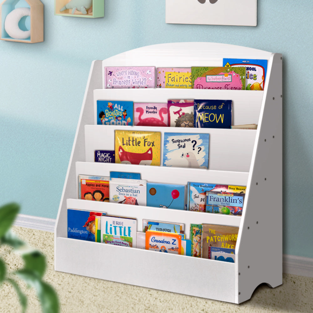 Keezi 5 Tiers Kids Bookshelf Magazine Shelf Organiser Bookcase Display Rack White Secondary image