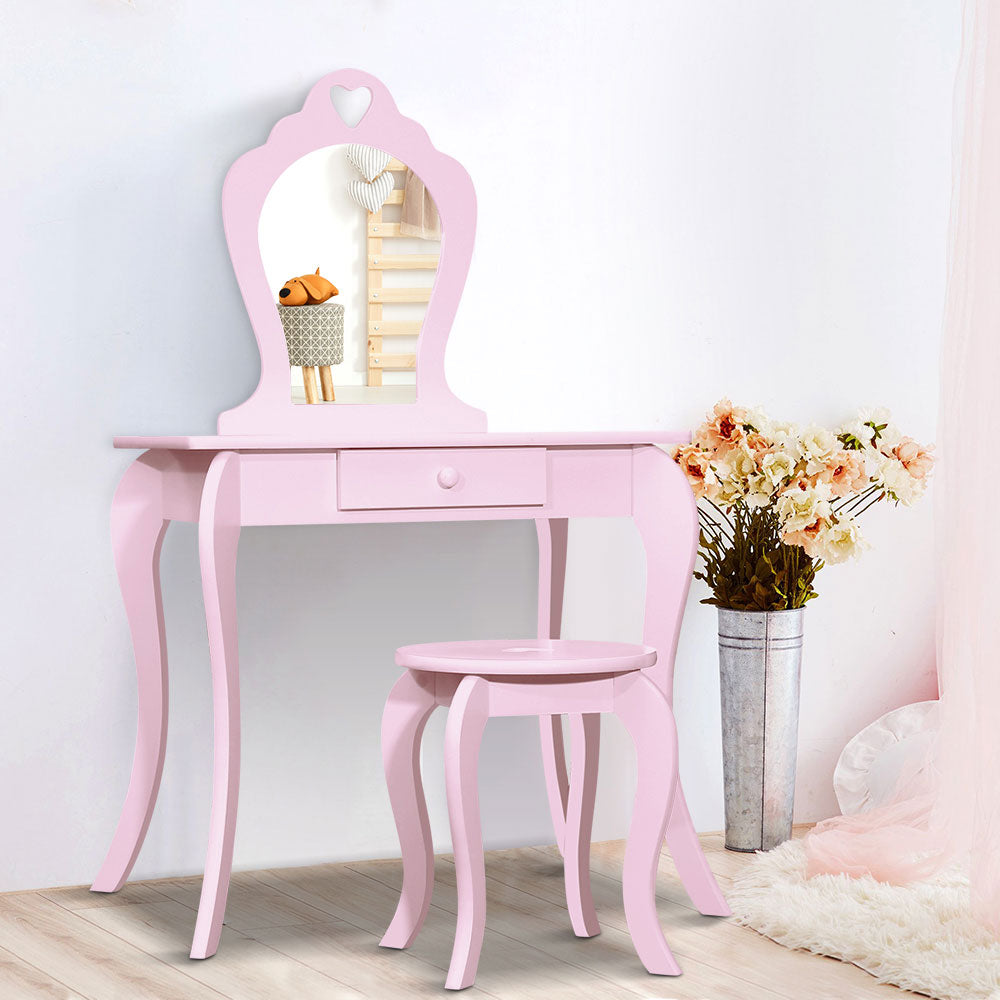Keezi Kids Dressing Table Stool Set Vanity Mirror Princess Children Makeup Pink Secondary image