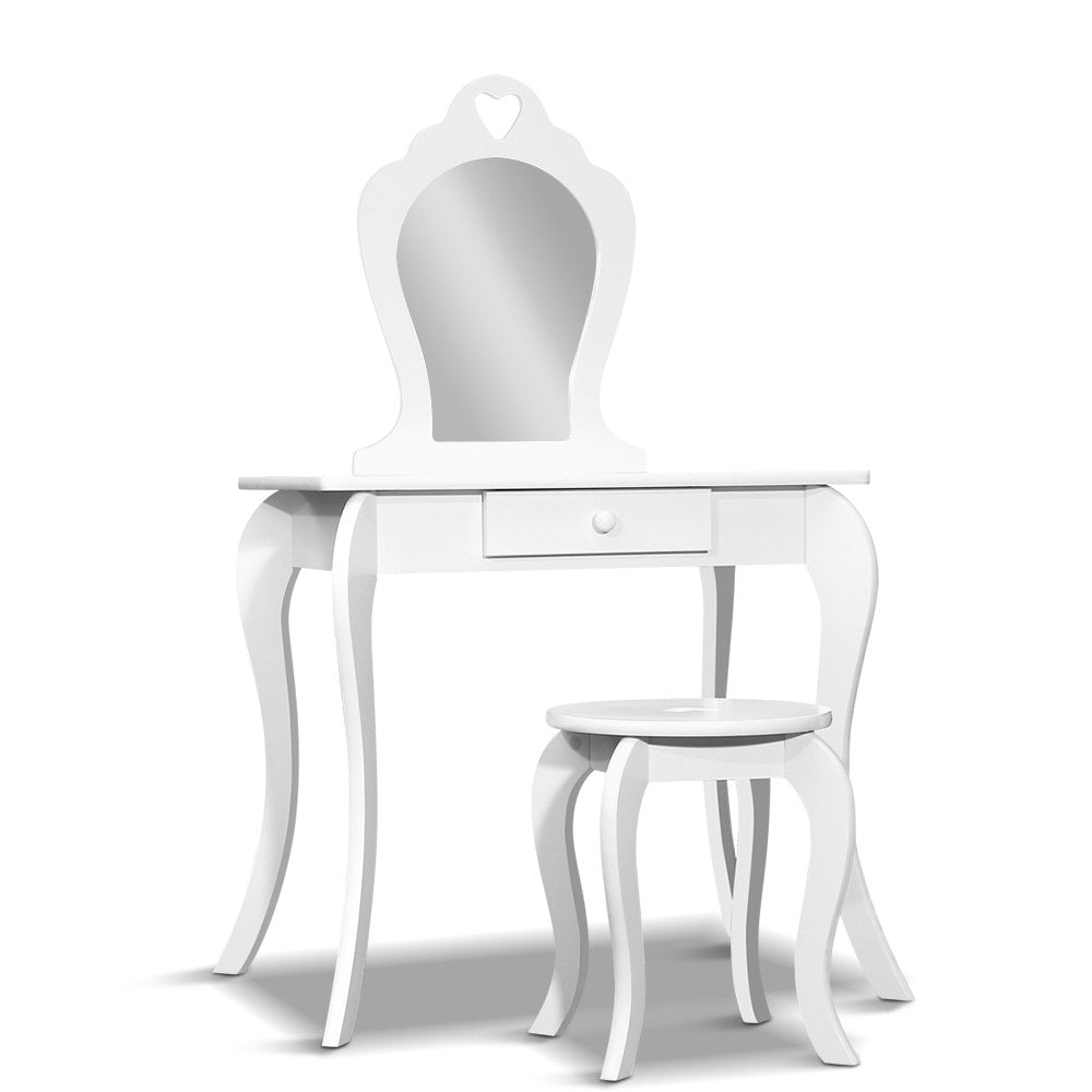 Keezi Kids Dressing Table Stool Set Vanity Mirror Princess Children Makeup White Main image
