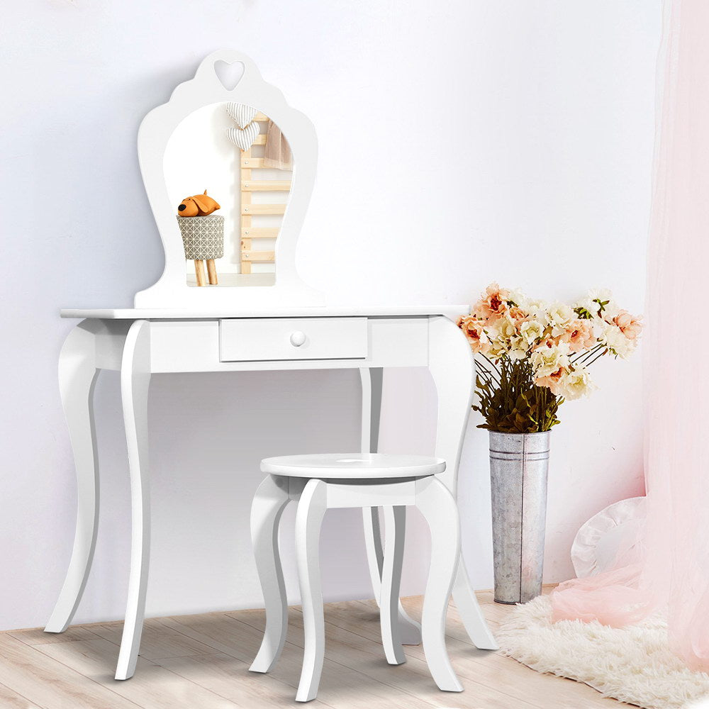 Keezi Kids Dressing Table Stool Set Vanity Mirror Princess Children Makeup White Secondary image