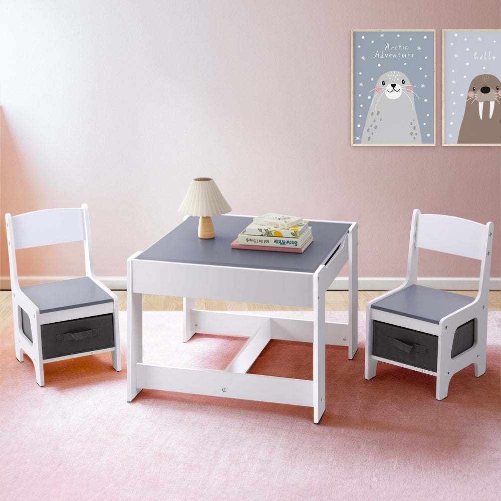 Keezi Kids Table and Chairs Set Play Activity Toys Storage Chalkboard Desk Grey Secondary image