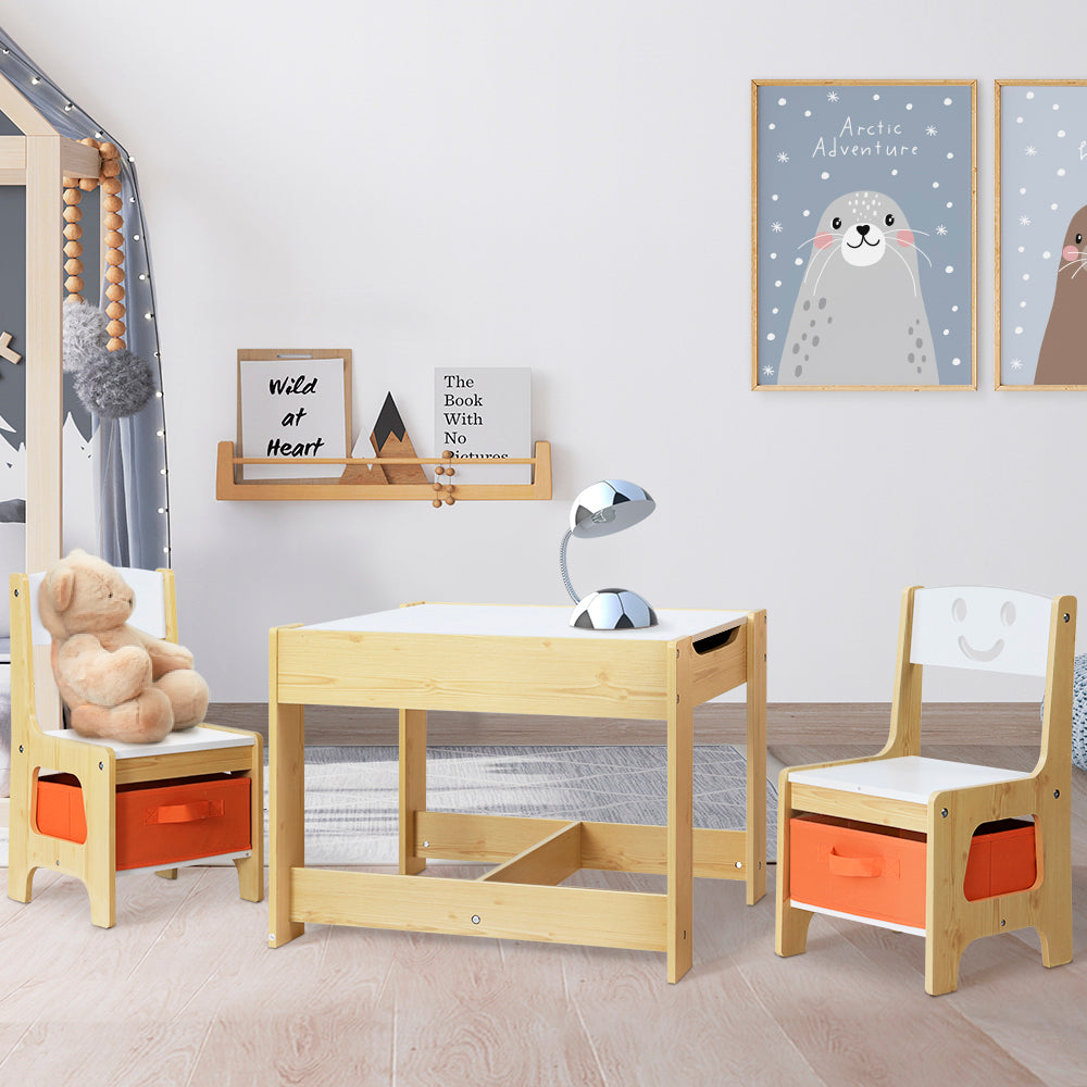 Keezi 3PCS Kids Table and Chairs Set Activity Desk Chalkboard Toys Storage Box Secondary image