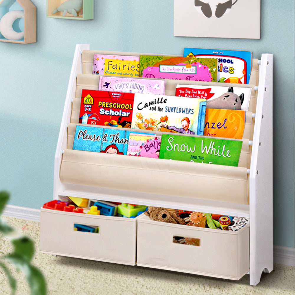 Keezi 4 Tiers Kids Bookshelf Magazine Rack Children Bookcase Organiser Drawer Secondary image