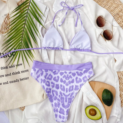Women's Purple Leopard & Black Bikini