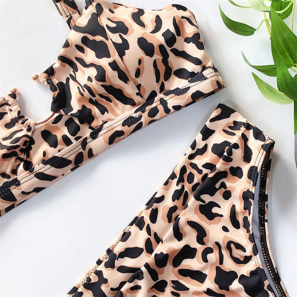 Women's Leopard and Snake Print High Waist Bikini Set