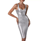 Women's Gold & Silver Foil Bandage Sleeveless Party Dress