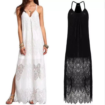 Women's Lace V Neck Spliced Dress (Beach Dress)
