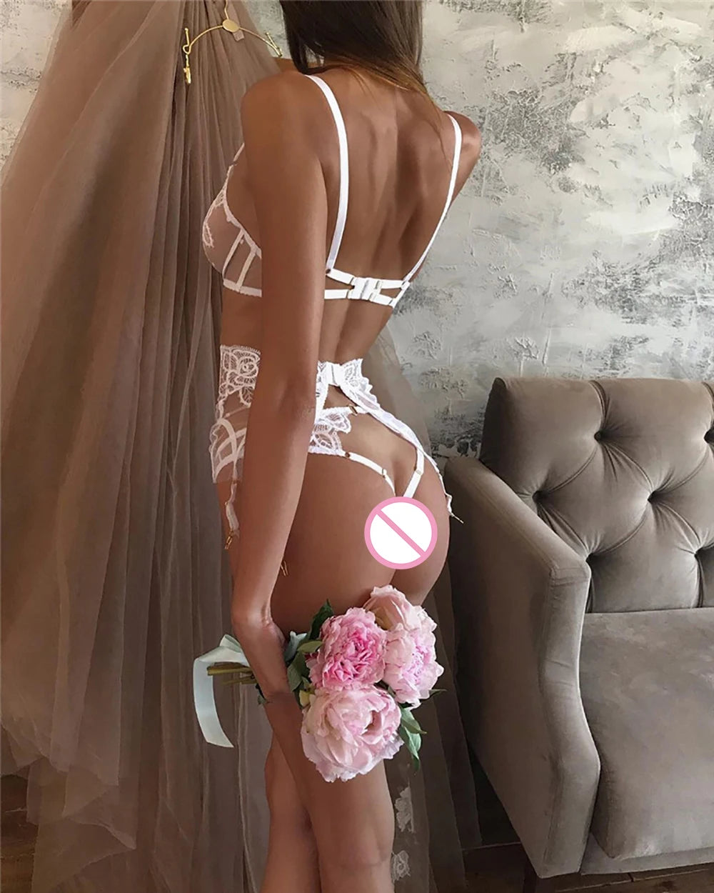 Women's Embroidered Floral Lace Lingerie Set 3 Pieces Women's Lingerie Unbranded
