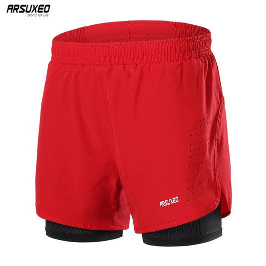 ARSUXEO Men's Running Outdoor Sports Training Exercise Jogging Gym Fitness 2 in 1 Quick Dry Workout Shorts