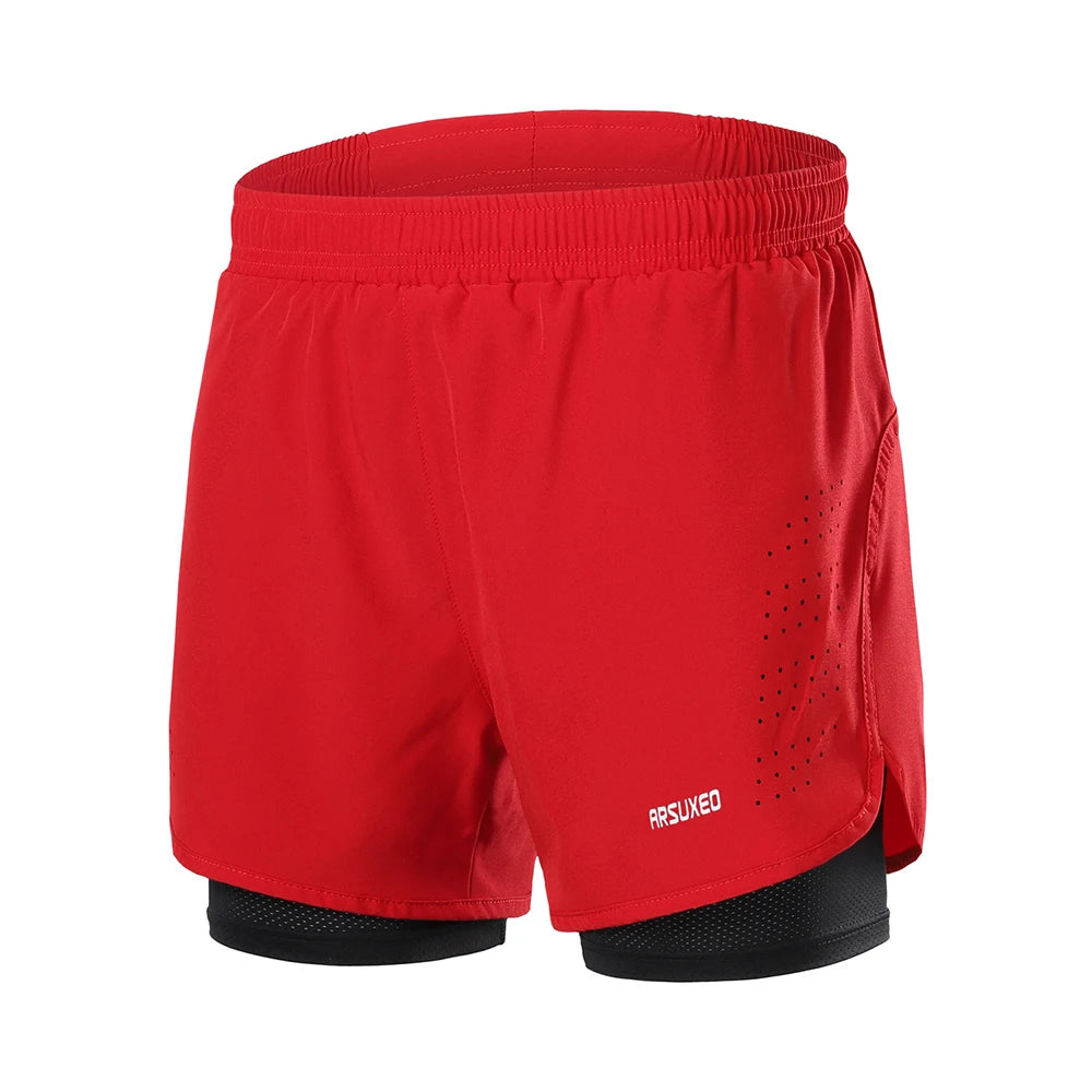 ARSUXEO Men's Running Outdoor Sports Training Exercise Jogging Gym Fitness 2 in 1 Quick Dry Workout Shorts