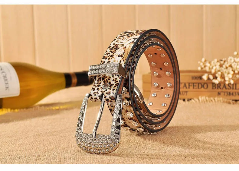 Rhinestone Leopard Print Wide Waist Belt Men's Belt Unbranded