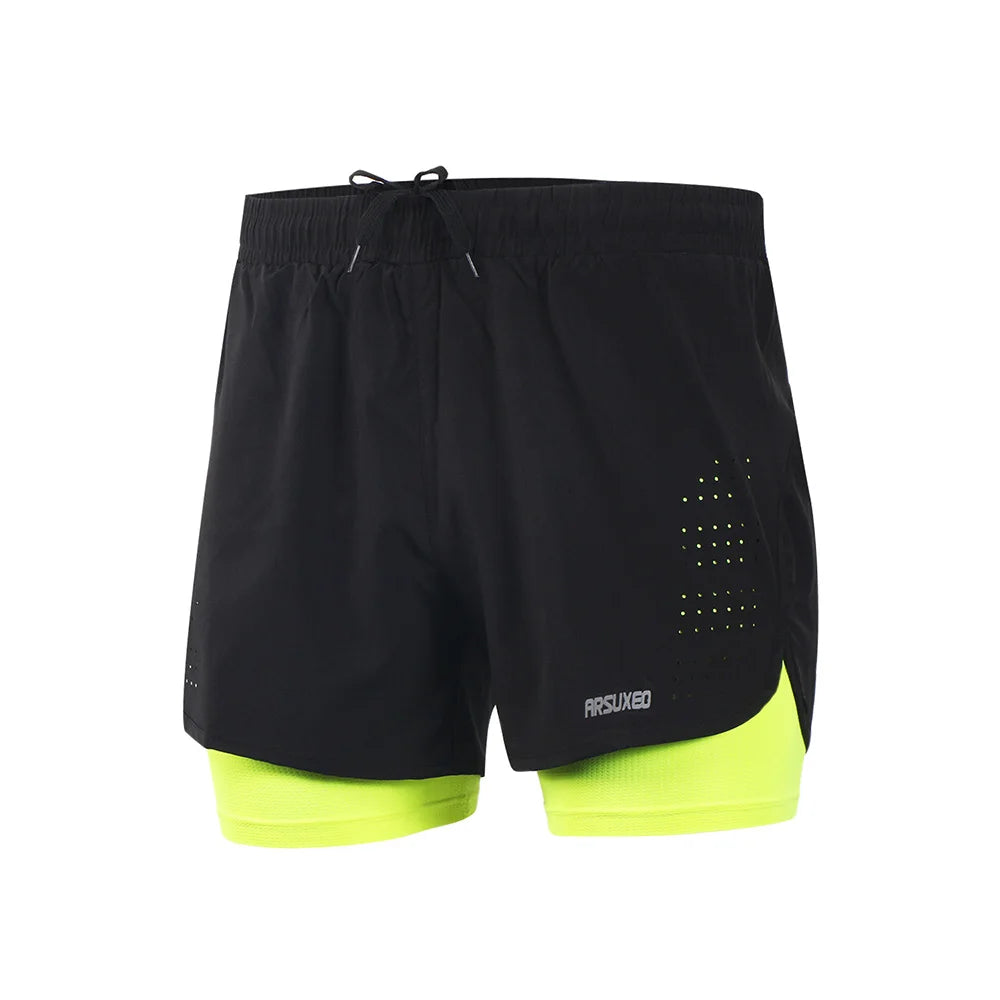 ARSUXEO Men's Running Outdoor Sports Training Exercise Jogging Gym Fitness 2 in 1 Quick Dry Workout Shorts