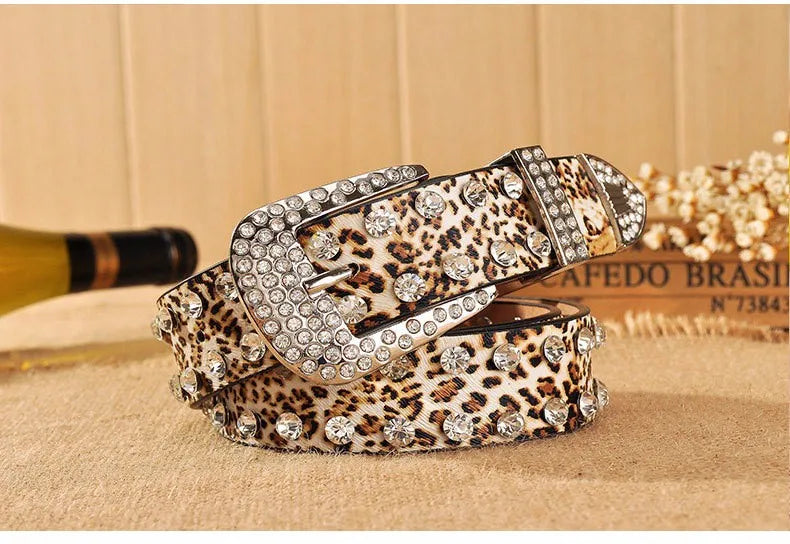 Rhinestone Leopard Print Wide Waist Belt Men's Belt Unbranded