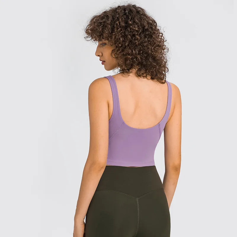 Solid Color Tights Athletic Women Fitness Bra Shockproof Top With Removable Pad