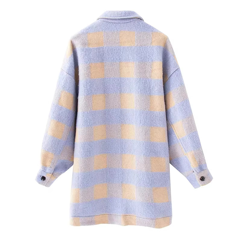 Women's Oversized Plaid Woolen Shirt Women's Shirt Unbranded