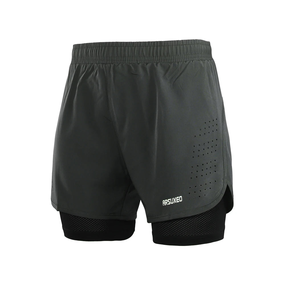 ARSUXEO Men's Running Outdoor Sports Training Exercise Jogging Gym Fitness 2 in 1 Quick Dry Workout Shorts