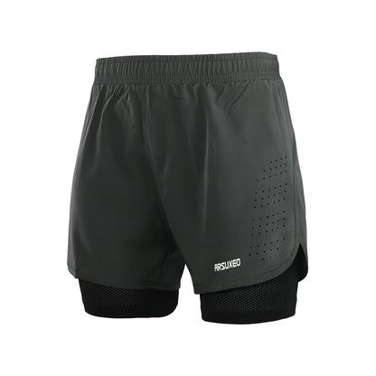 ARSUXEO Men's Running Outdoor Sports Training Exercise Jogging Gym Fitness 2 in 1 Quick Dry Workout Shorts