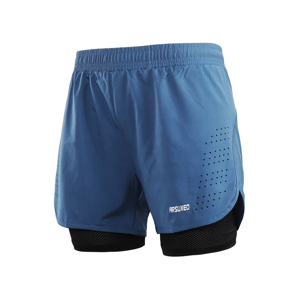 ARSUXEO Men's Running Outdoor Sports Training Exercise Jogging Gym Fitness 2 in 1 Quick Dry Workout Shorts