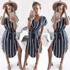 Women's V Neck Printed Midi & Striped Dress