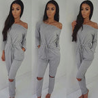 Women's Off Shoulder Ripped Jumpsuit