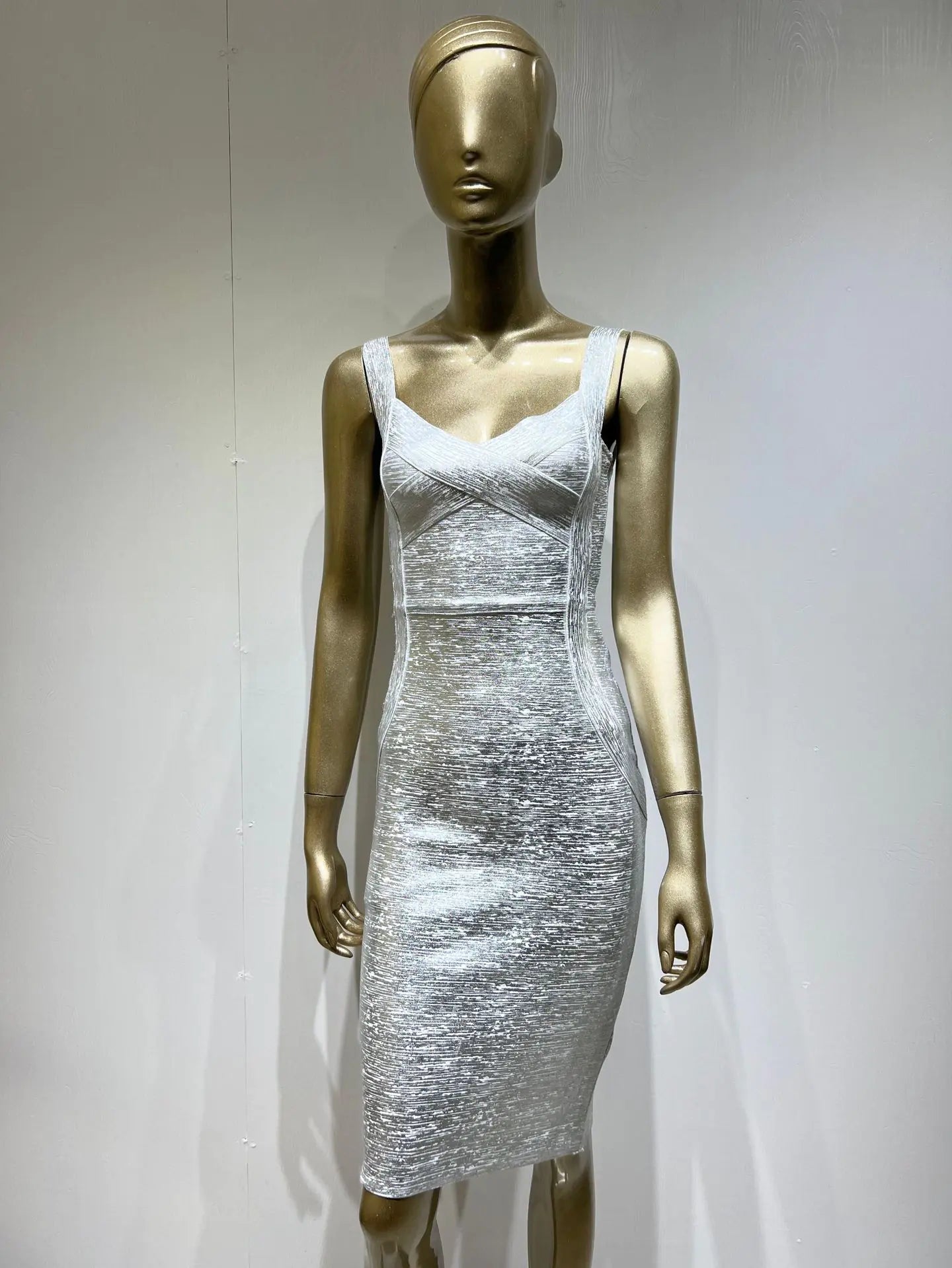 Women's Gold & Silver Foil Bandage Sleeveless Party Dress