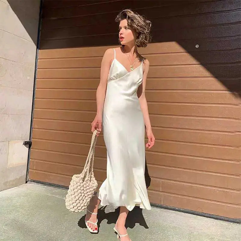 Women's Silk Sleep & Long Strappy Dress