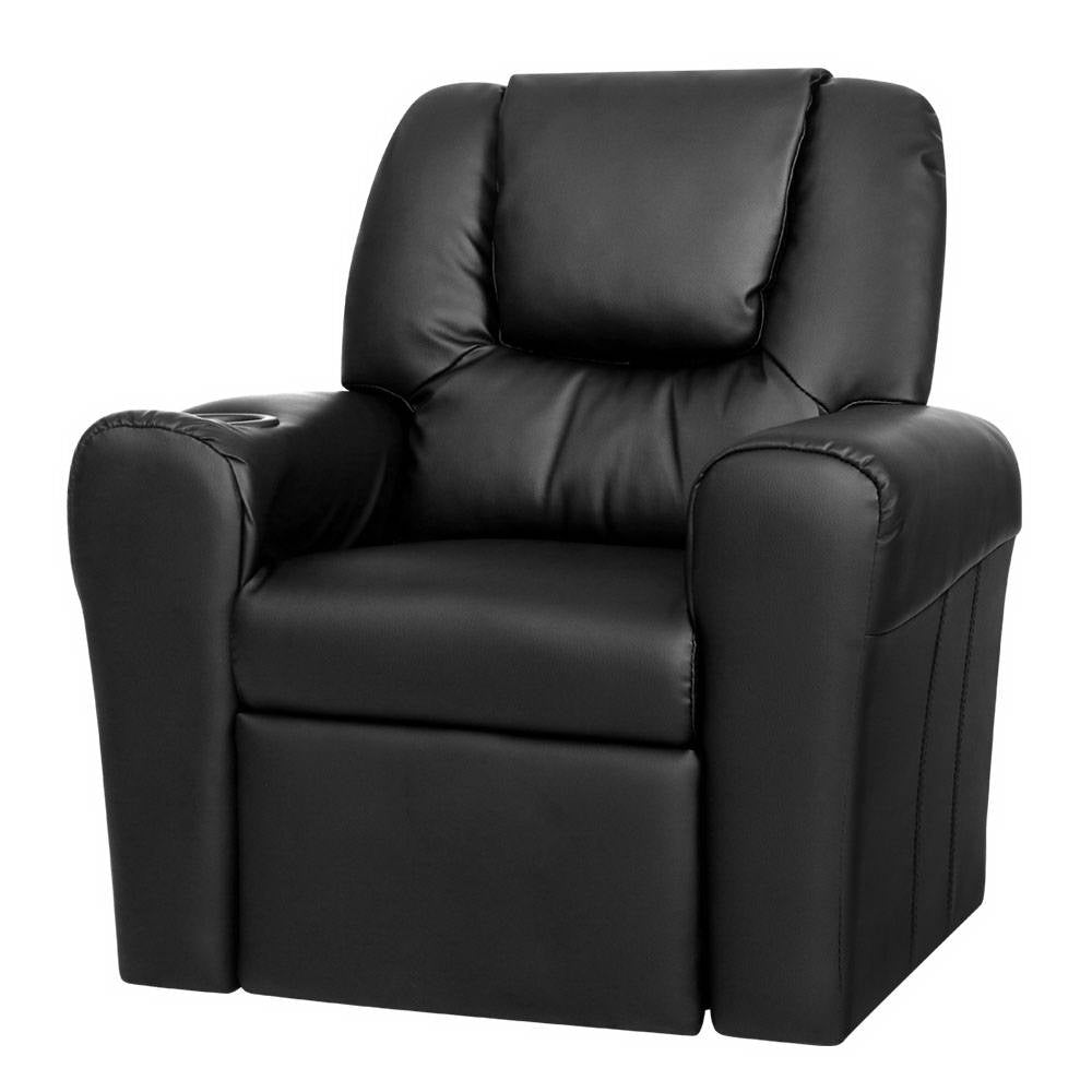 Keezi Kids Recliner Chair PU Leather Sofa Lounge Couch Children Armchair Black Main image