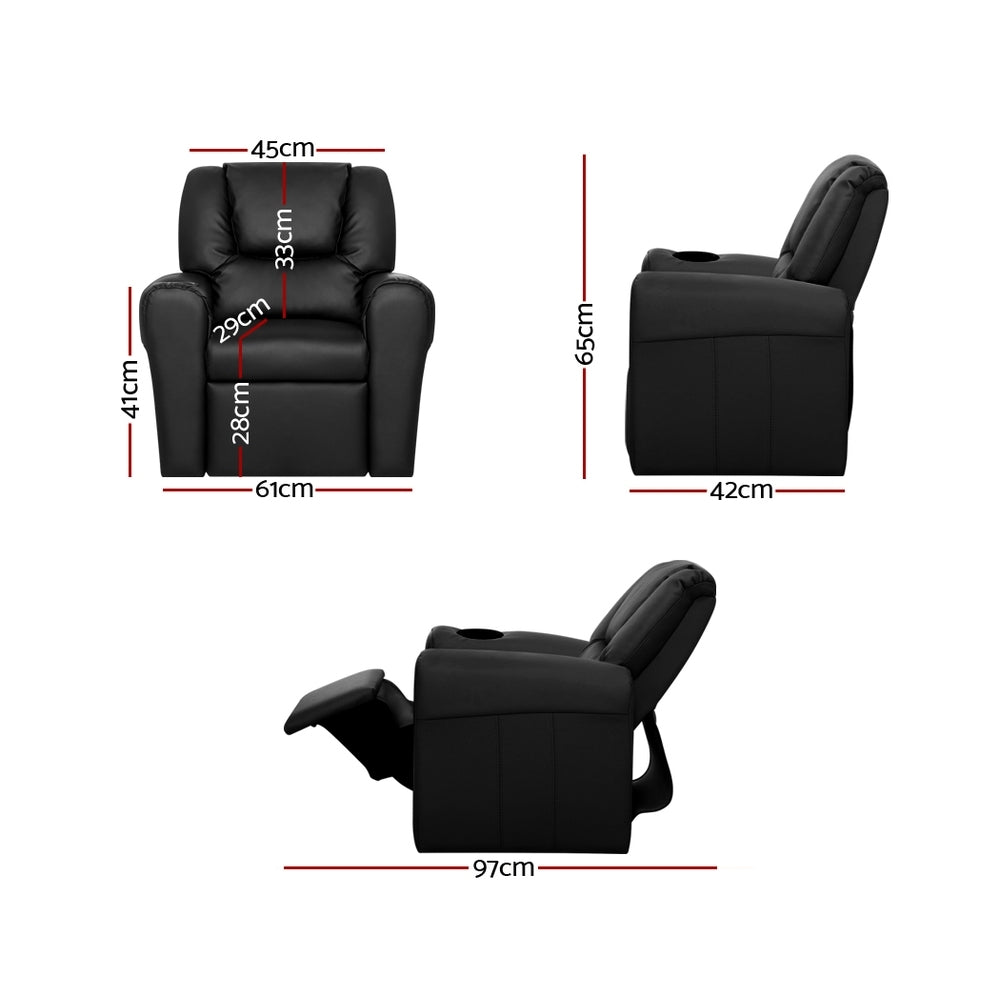 Keezi Kids Recliner Chair PU Leather Sofa Lounge Couch Children Armchair Black Secondary image