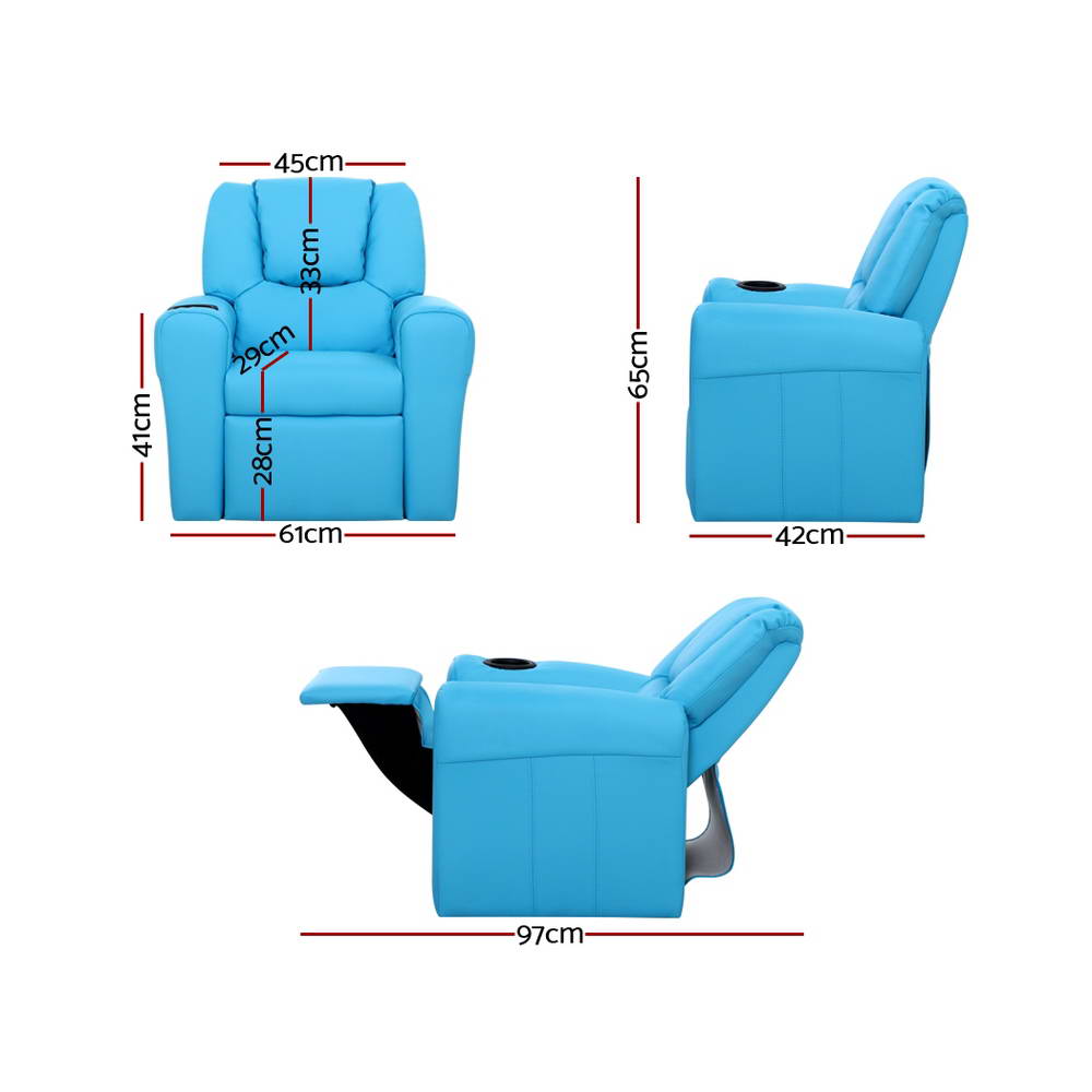 Keezi Kids Recliner Chair PU Leather Sofa Lounge Couch Children Armchair Blue Secondary image