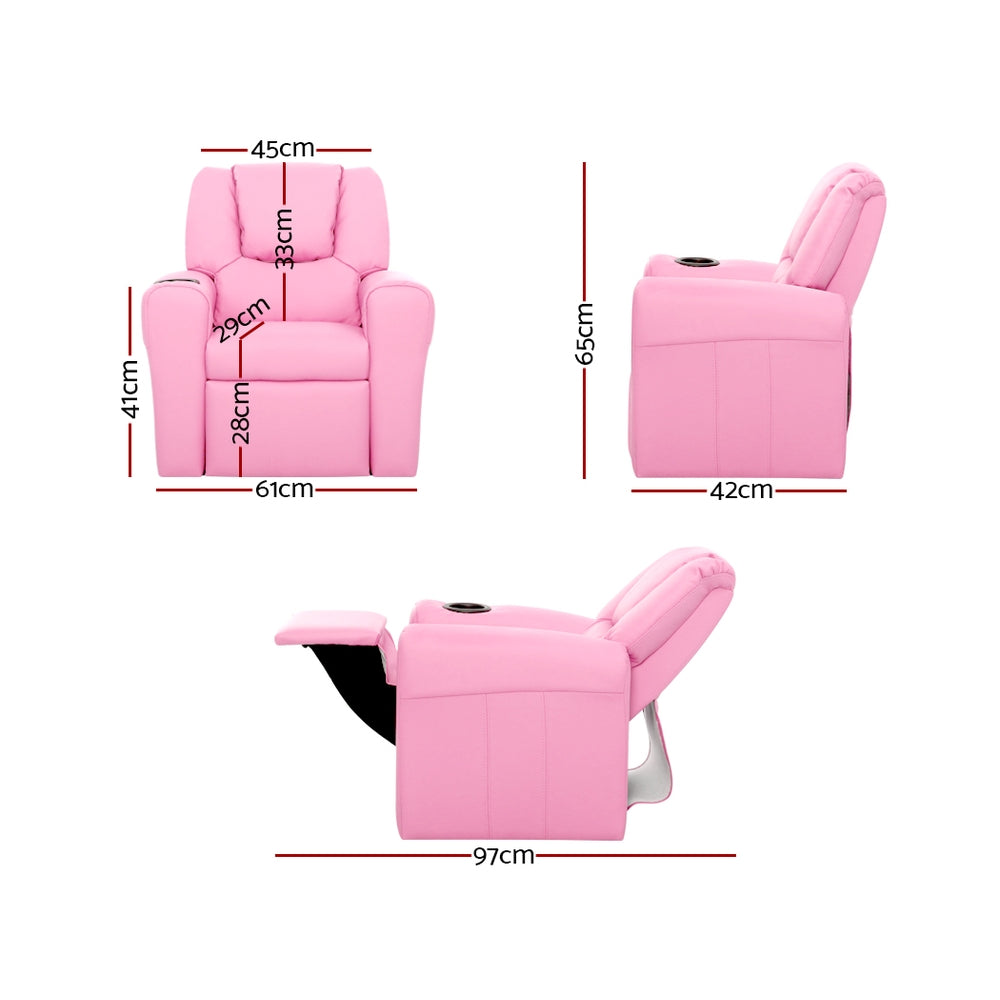 Keezi Kids Recliner Chair PU Leather Sofa Lounge Couch Children Armchair Pink Secondary image