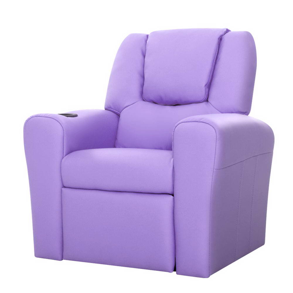 Keezi Kids Recliner Chair Purple PU Leather Sofa Lounge Couch Children Armchair Main image