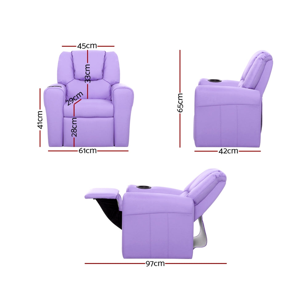 Keezi Kids Recliner Chair Purple PU Leather Sofa Lounge Couch Children Armchair Secondary image