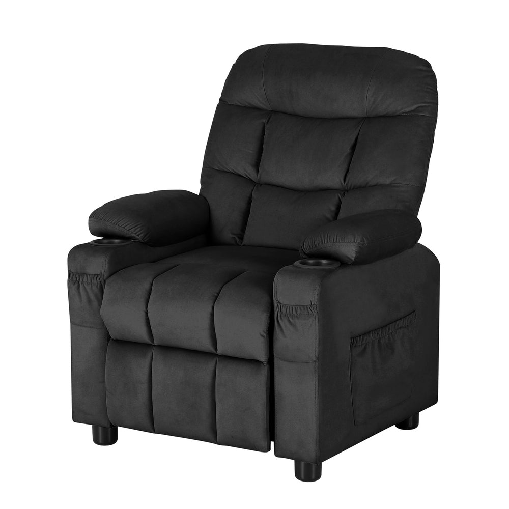 Keezi Kids Recliner Chair Black Velvet Sofa Lounge Couch Children Charis Armchair Main image