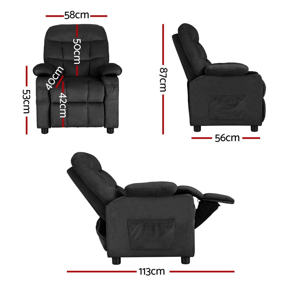 Keezi Kids Recliner Chair Black Velvet Sofa Lounge Couch Children Charis Armchair Secondary image