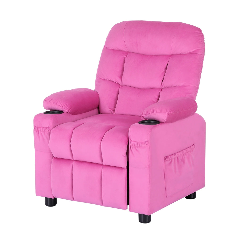 Keezi Kids Recliner Chair Pink Velvet Sofa Lounge Couch Children Charis Armchair Main image