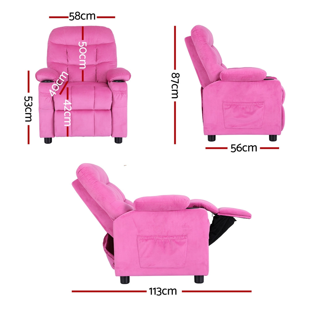 Keezi Kids Recliner Chair Pink Velvet Sofa Lounge Couch Children Charis Armchair Secondary image