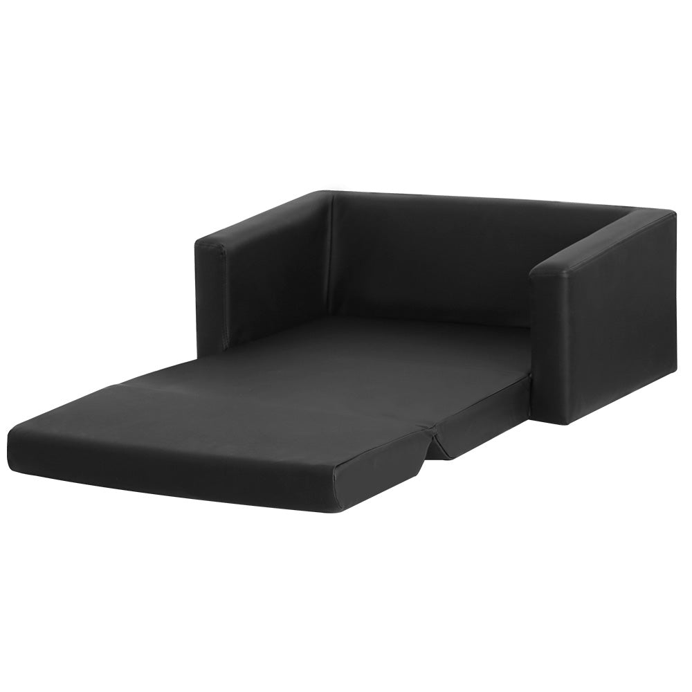 Keezi Kids Sofa 2 Seater Children Flip Open Couch PU Leather Armchair Black Main image