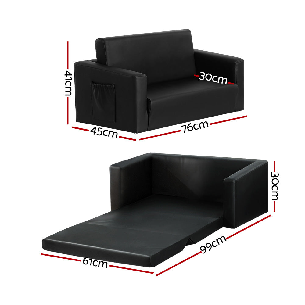 Keezi Kids Sofa 2 Seater Children Flip Open Couch PU Leather Armchair Black Secondary image